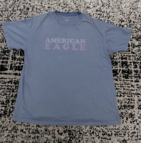 American Eagle Dusty Blue Logo Graphic Tee - Size XS - EUC - Picture 4 of 14